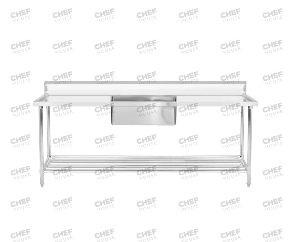 Single Middle/Centre Bowl Stainless Steel Catering Sink Bench, 2100x700 x 900mm high