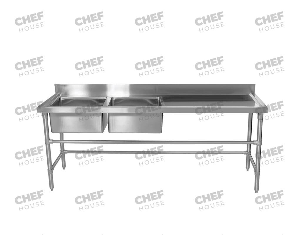 Double Left Bowl Stainless Steel Sink Bench, 2100x600 x 900mm high