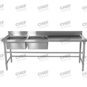 Double Left Bowl Stainless Steel Sink Bench, 2100x600 x 900mm high