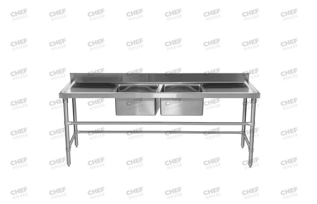Double Middle/Centre Bowl Stainless Steel Restaurant Sink Bench, 2100x600 x 900mm high