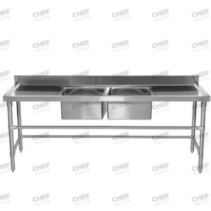Double Middle/Centre Bowl Stainless Steel Restaurant Sink Bench, 2100x600 x 900mm high