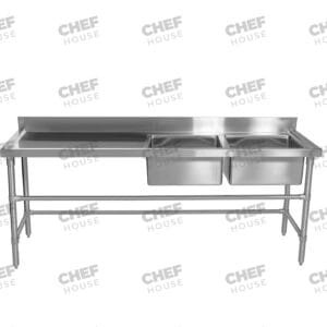 Double Right Bowl Stainless Steel Sink Bench, 2100x600 x 900mm high