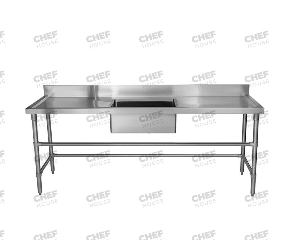 Single Middle/Centre Bowl Stainless Steel Catering Sink Bench, 2100x600 x 900mm high