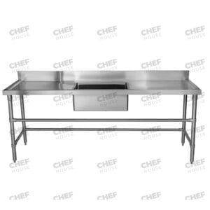 Single Middle/Centre Bowl Stainless Steel Catering Sink Bench, 2100x600 x 900mm high