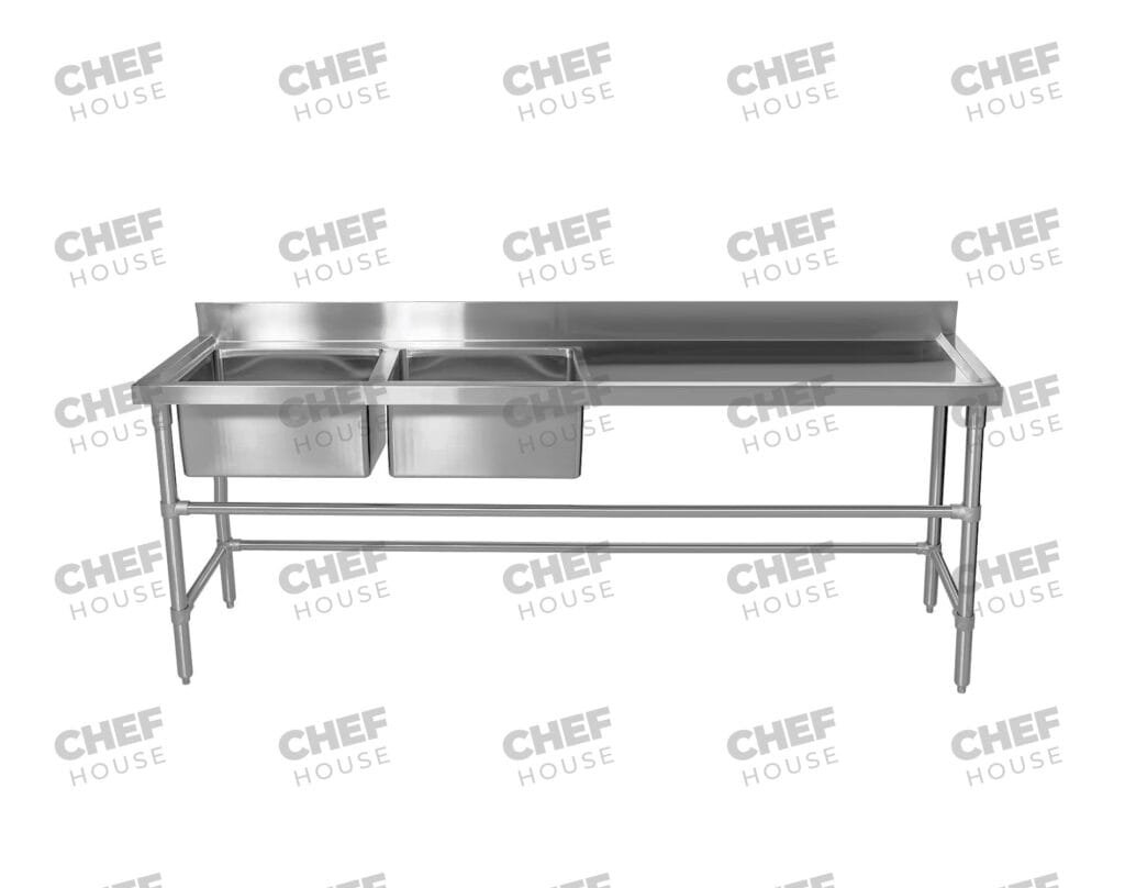 Double Left Bowl Stainless Steel Sink Bench, 2200x600 x 900mm high