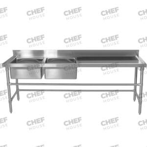 Double Left Bowl Stainless Steel Sink Bench, 2200x600 x 900mm high