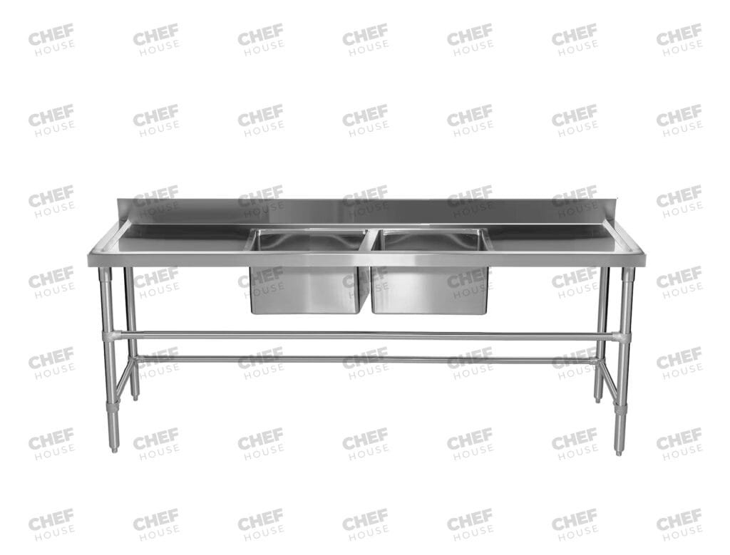 Double Middle/Centre Bowl Stainless Steel Restaurant Sink Bench, 2200x600 x 900mm high