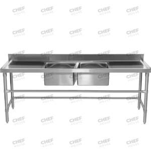 Double Middle/Centre Bowl Stainless Steel Restaurant Sink Bench, 2200x600 x 900mm high