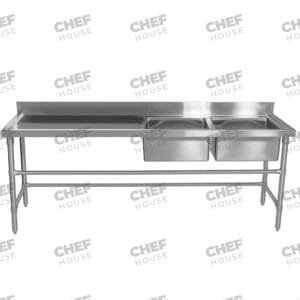 Double Right Bowl Stainless Steel Sink Bench, 2200x600 x 900mm high