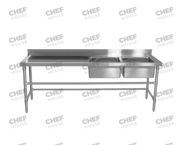 Double Right Bowl Stainless Steel Sink Bench, 2200x600 x 900mm high