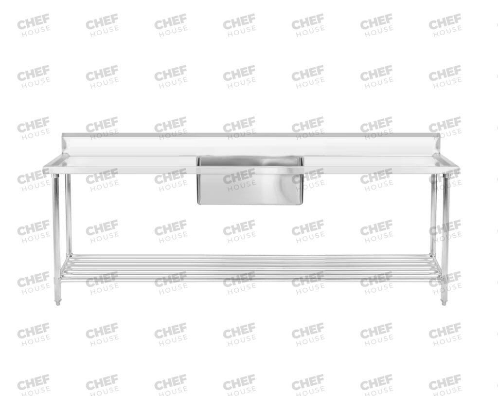 Single Middle/Centre Bowl Stainless Steel Catering Sink Bench, 2400x700 x 900mm high