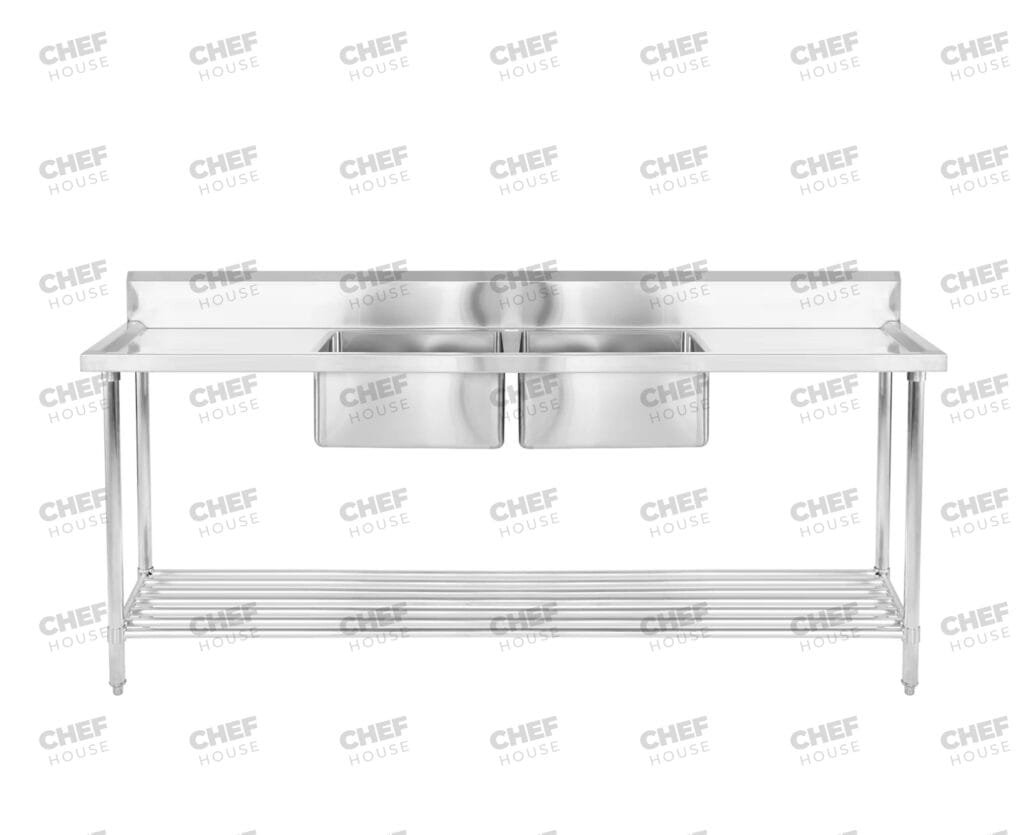 Double Middle/Centre Bowl Stainless Steel Restaurant Sink Bench, 2400x600 x 900mm high