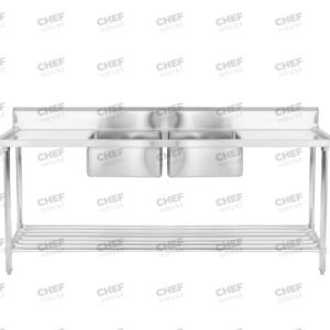 Double Middle/Centre Bowl Stainless Steel Restaurant Sink Bench, 2400x600 x 900mm high