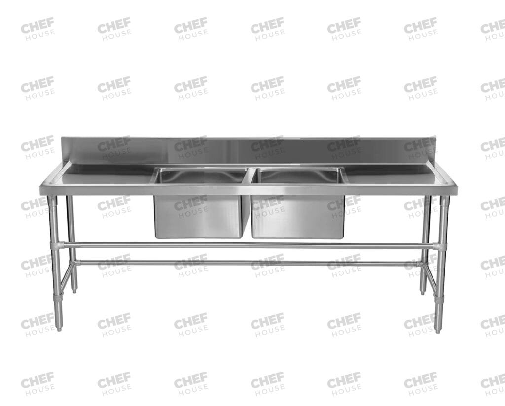 Double Middle/Centre Bowl Stainless Steel Restaurant Sink Bench, 2400x610 x 900mm high