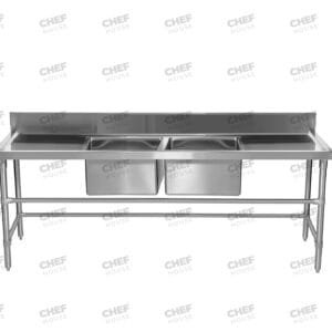 Double Middle/Centre Bowl Stainless Steel Restaurant Sink Bench, 2400x610 x 900mm high