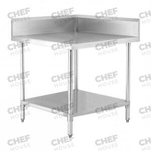 Commercial Stainless Steel Square Corner 700mm Splashback Bench, 700x700 x 900mm High