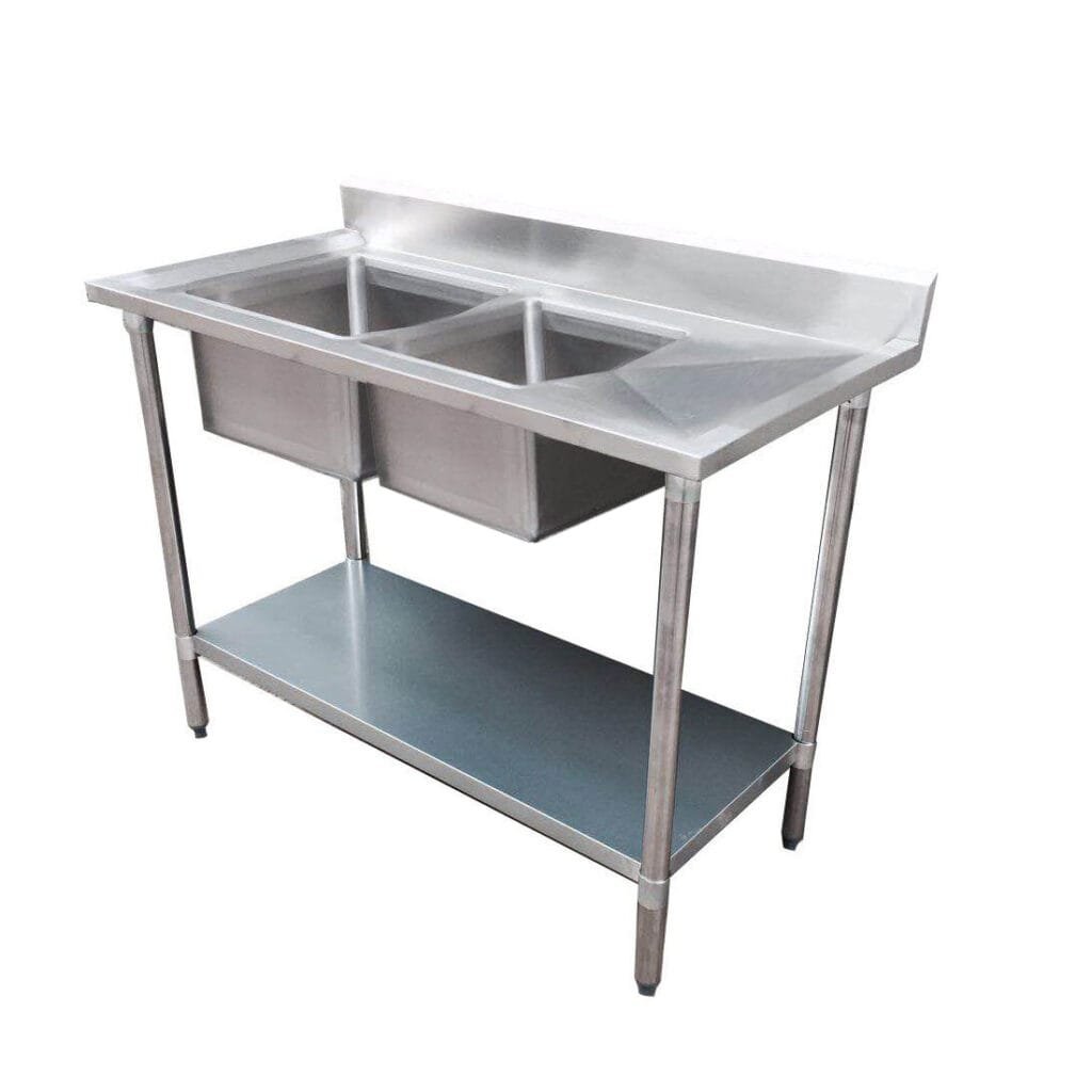 Double Left Bowl Stainless Steel Sink Bench, 1500×600 x 900mm high