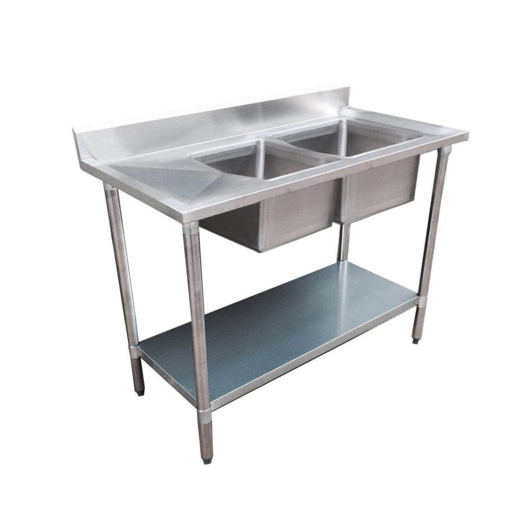 Double Right Bowl Stainless Steel Sink Bench, 1800×700 x 900mm high