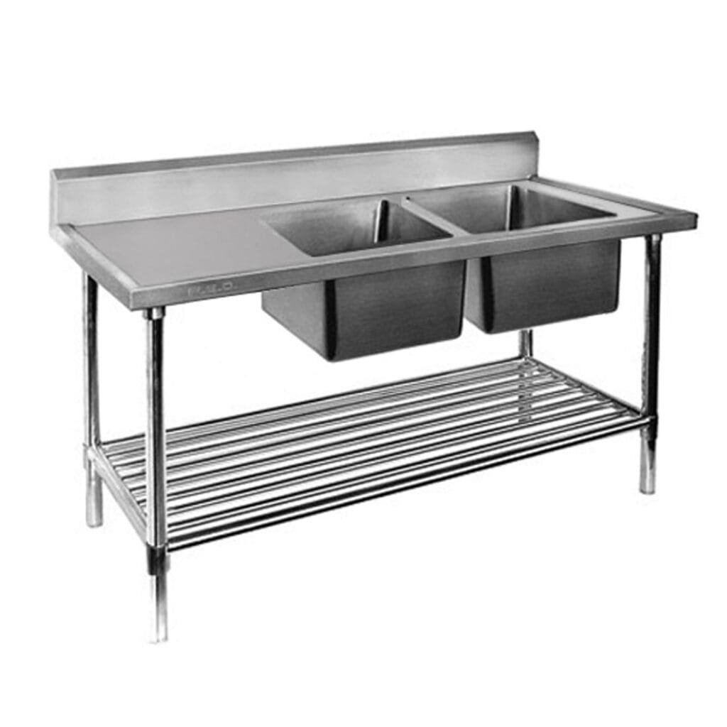 Double Right Bowl Stainless Steel Sink Bench, 1500x600 x 900mm high
