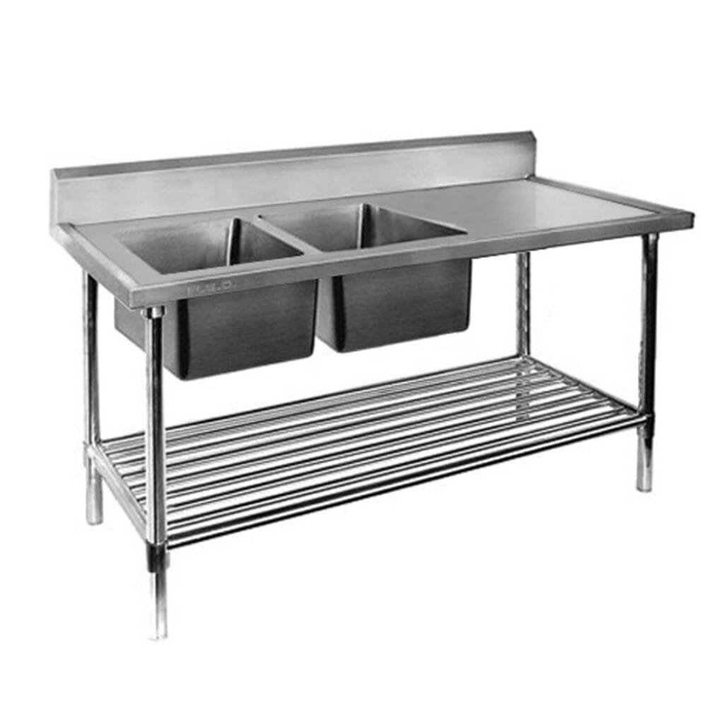 Double Left Bowl Stainless Steel Sink Bench, 1800x600 x 900mm high