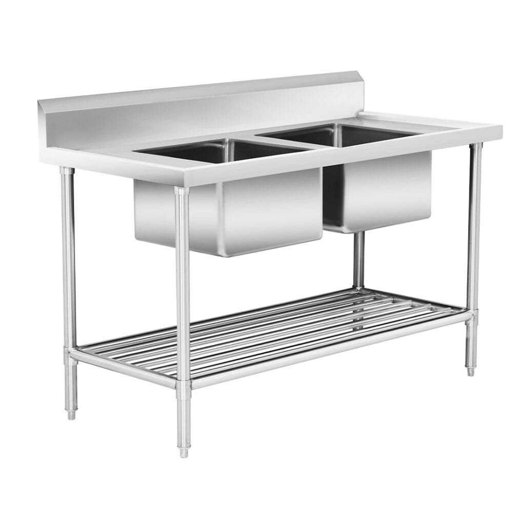 Double Middle/Centre Bowl Stainless Steel Restaurant Sink Bench, 1500×700 x 900mm high