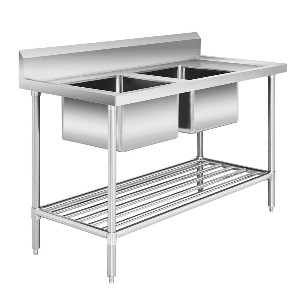 Double Left Bowl Stainless Steel Sink Bench, 1500×700 x 900mm high