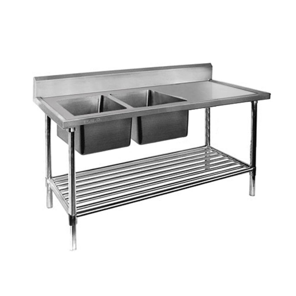 Double Left Bowl Stainless Steel Sink Bench, 2100×700 x 900mm high