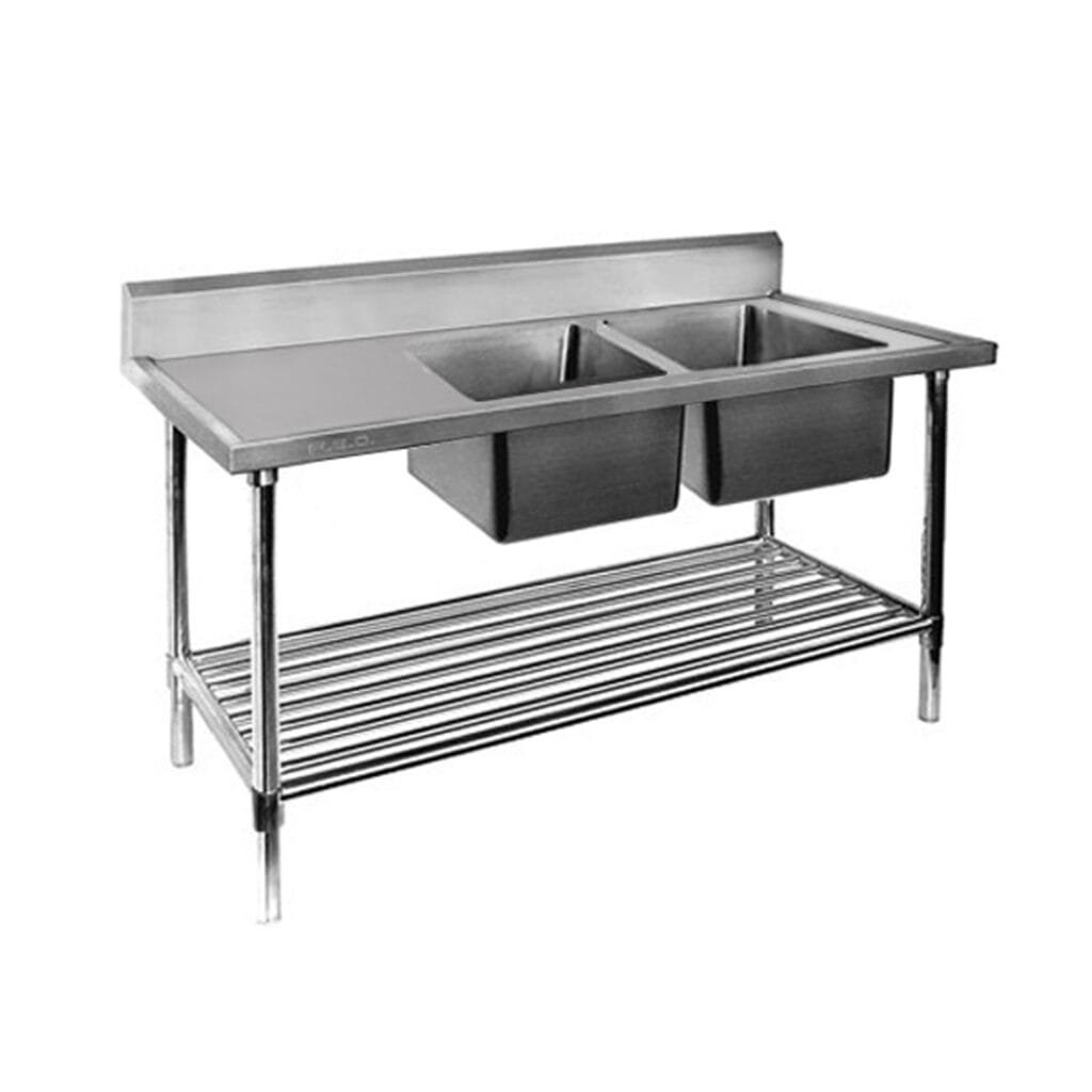 Double Right Bowl Stainless Steel Sink Bench, 2100×700 x 900mm high