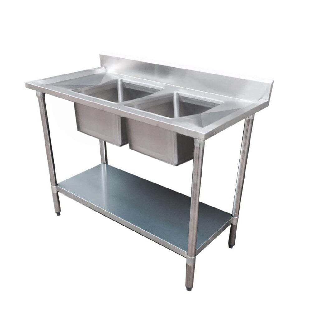 Double Middle/Centre Bowl Stainless Steel Restaurant Sink Bench, 1200×700 x 900mm high