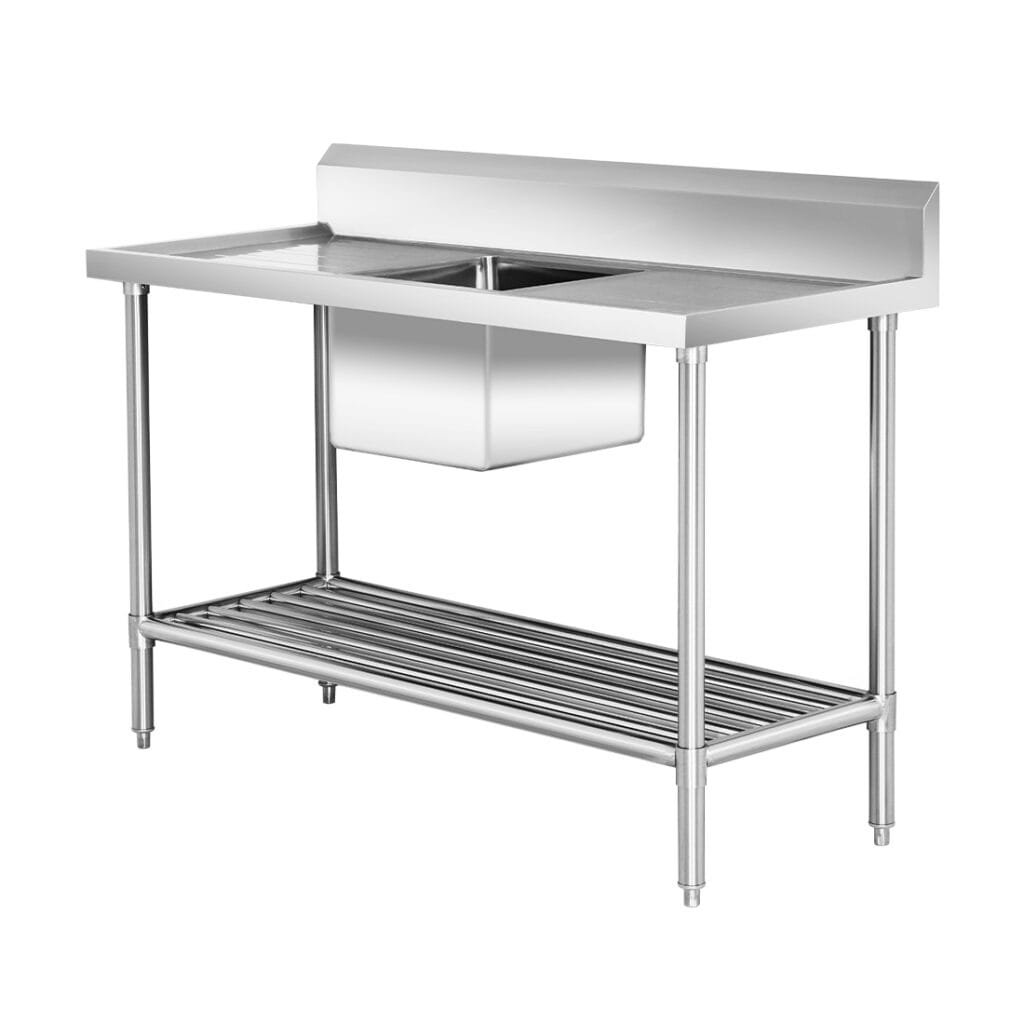 Single Middle/Centre Bowl Stainless Steel Catering Sink Bench, 1500×600 x 900mm high