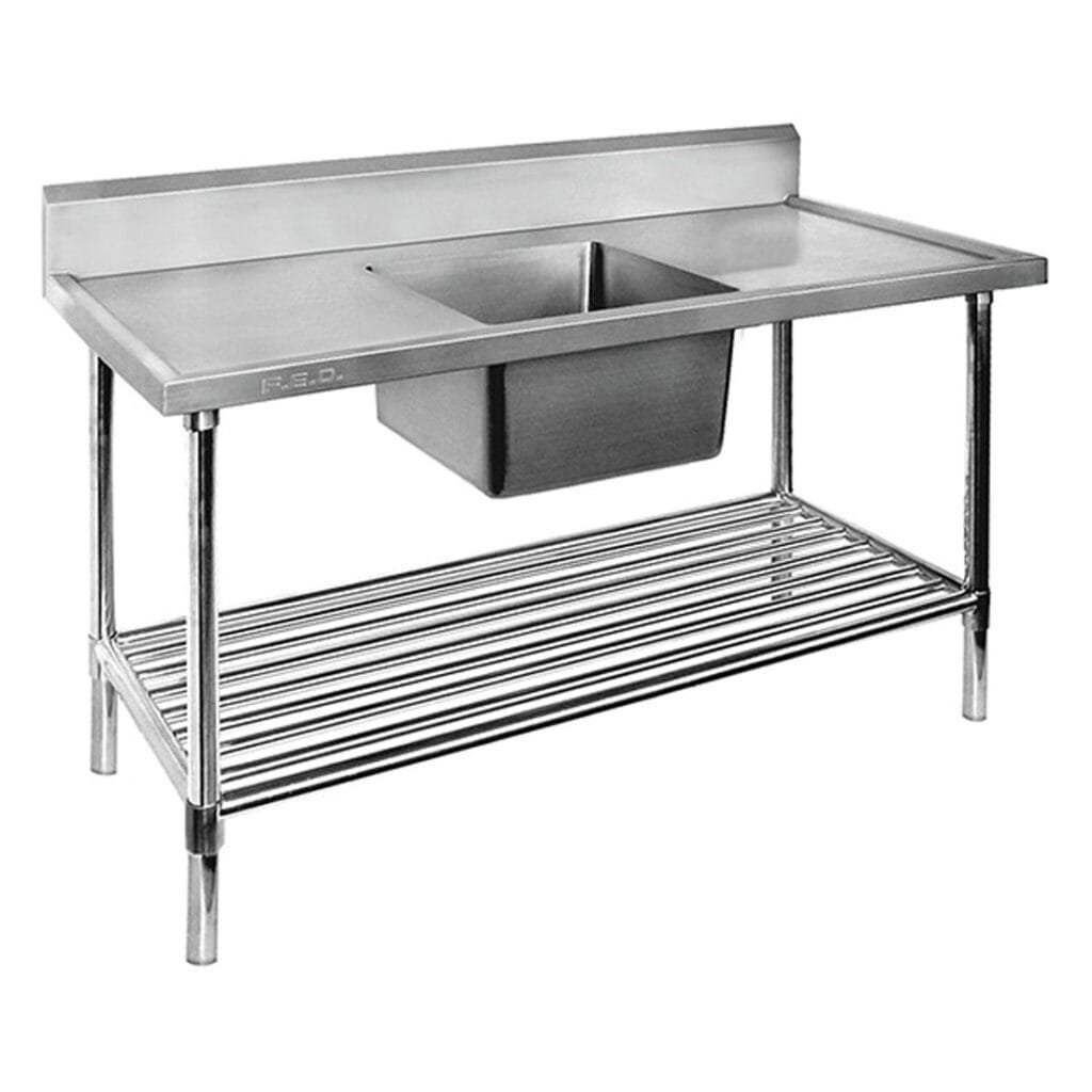 Single Middle/Centre Bowl Stainless Steel Catering Sink Bench, 1800×700 x 900mm high