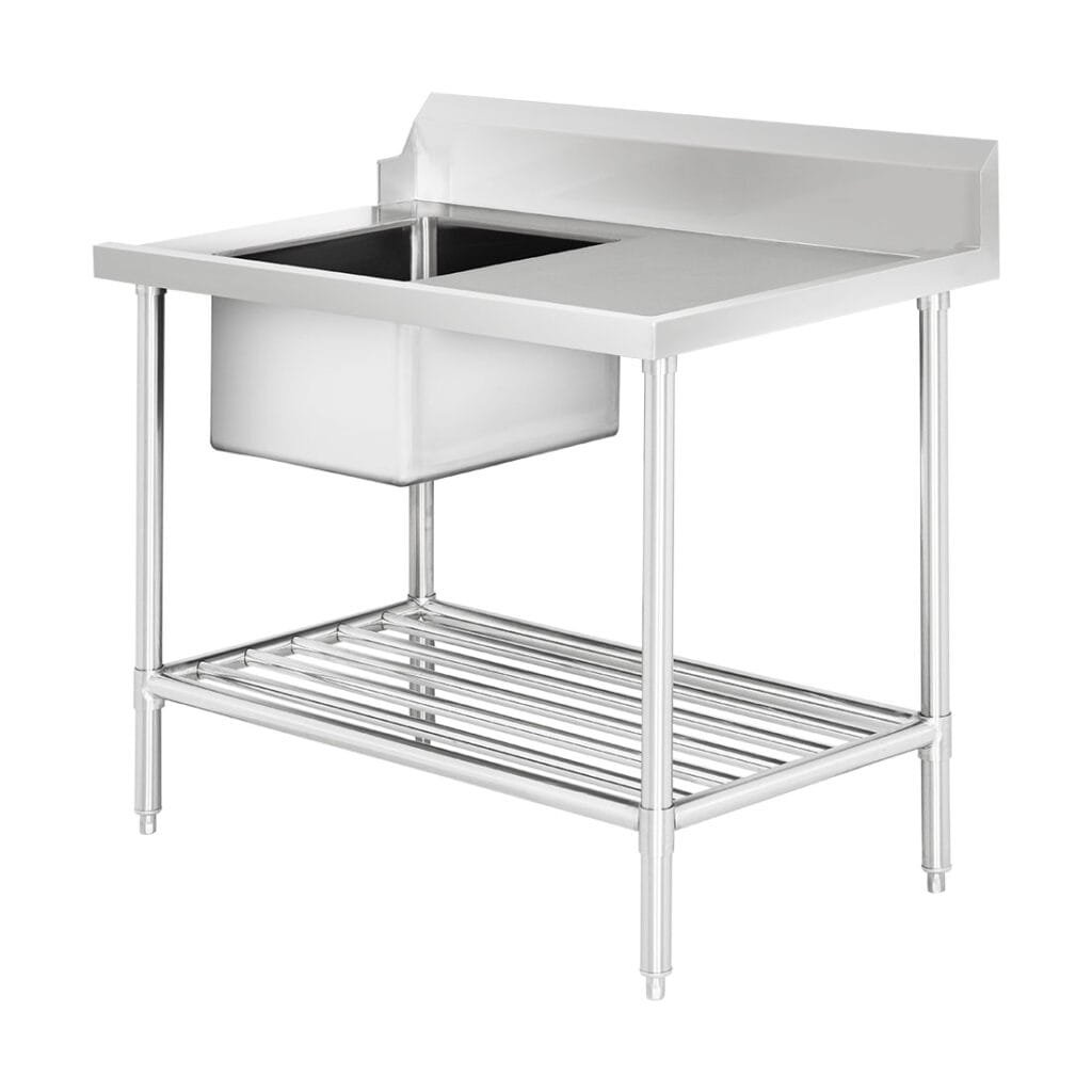 Single Left Bowl Stainless Steel Dishwasher Sink Bench, Left Inlet, 900×700 x 900mm High