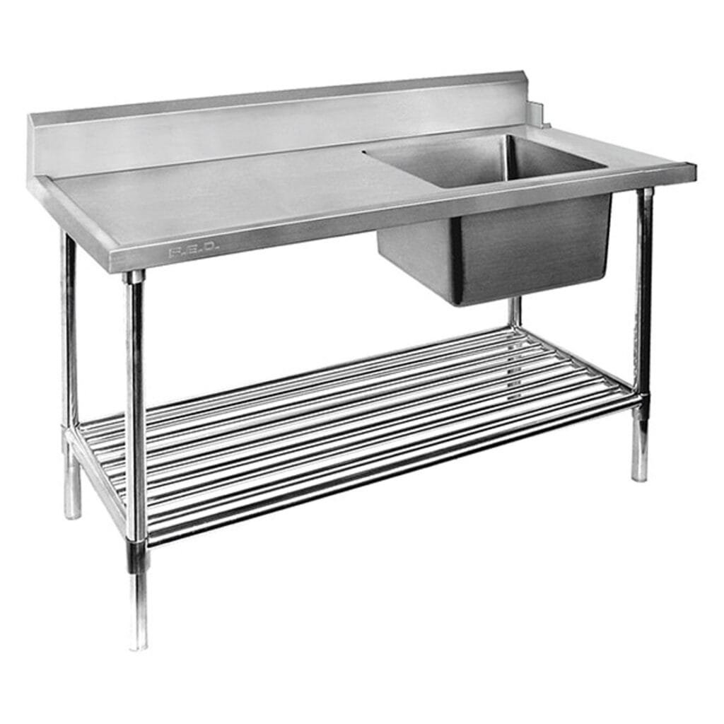 Single Right Bowl Stainless Steel Dishwasher Sink Bench, Right Inlet, 900×700 x 900mm High