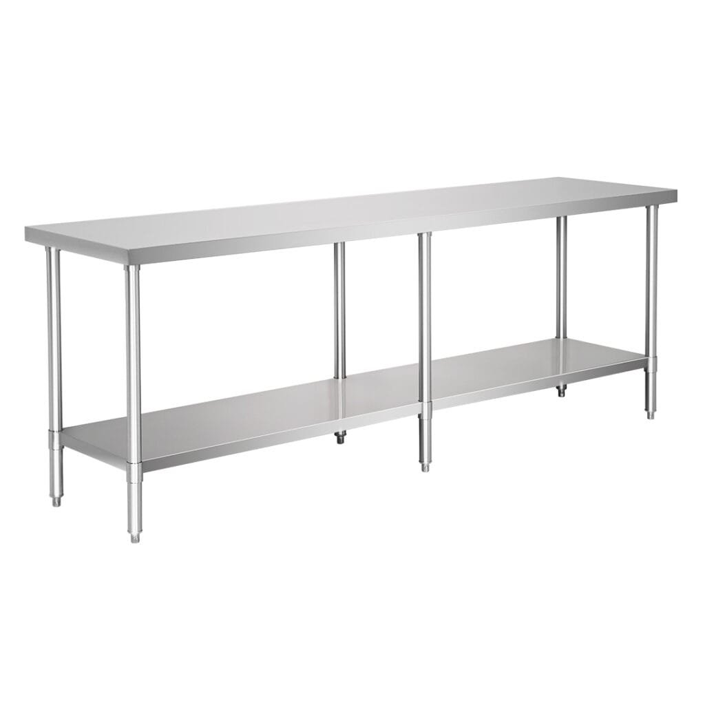 Commercial Stainless Steel Flat Bench, 2400x600 x 900mm High
