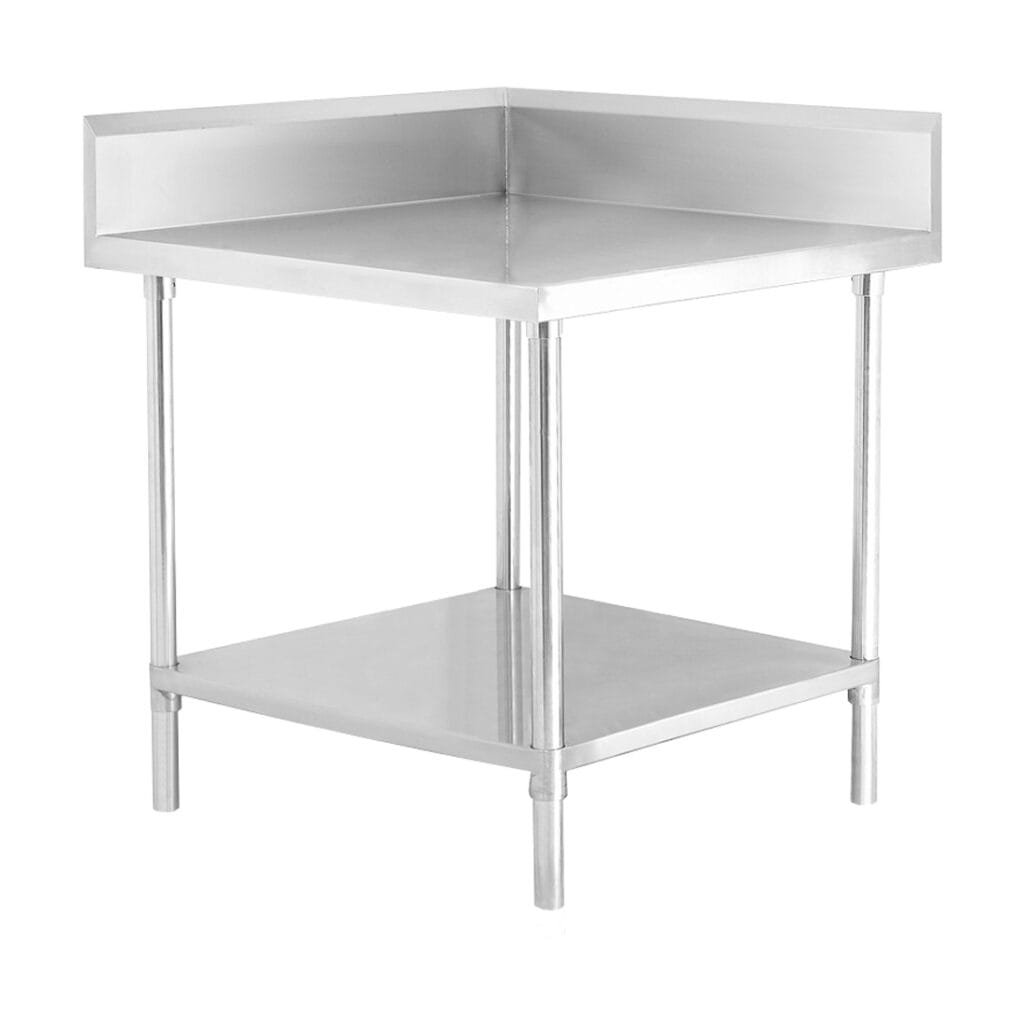 Commercial Stainless Steel Square Corner 600mm Bench, 150mm Splashback, 600x600 x 900mm High