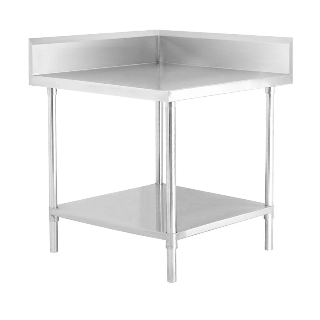 Commercial Stainless Steel Square Corner 700mm Bench, 150mm Splashback, 700×700 x 900mm High