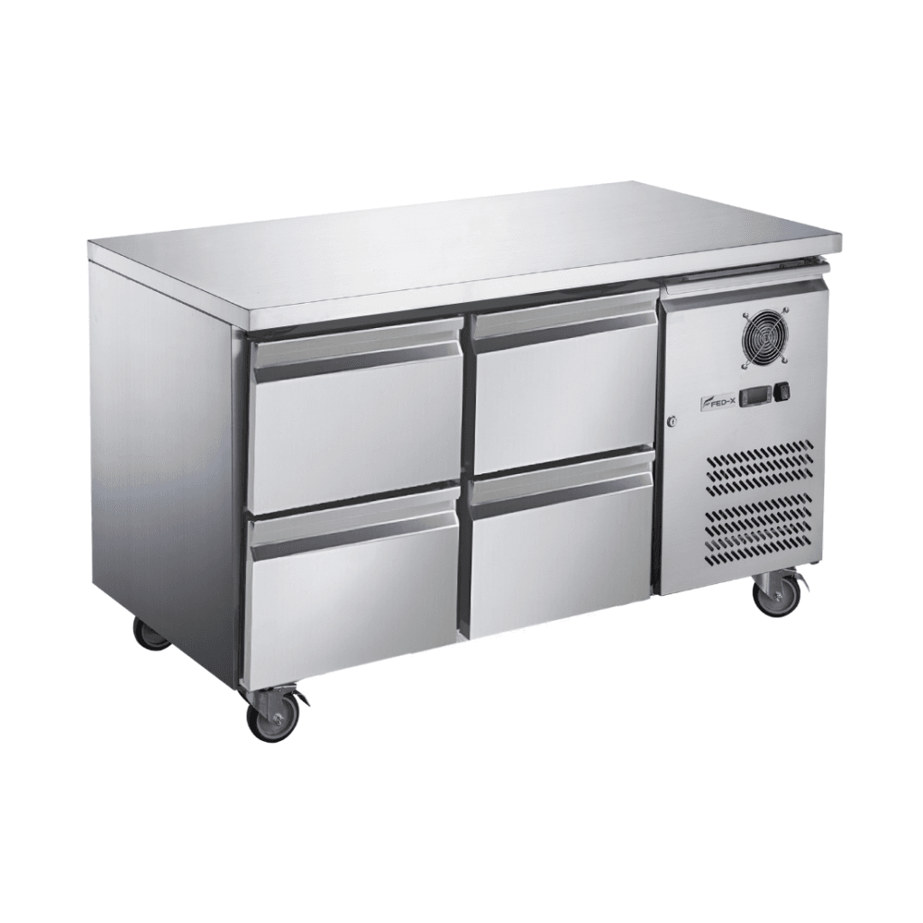 FED-X S/S Four-Door Bench Fridge with Drawers - XUB7C13S2D