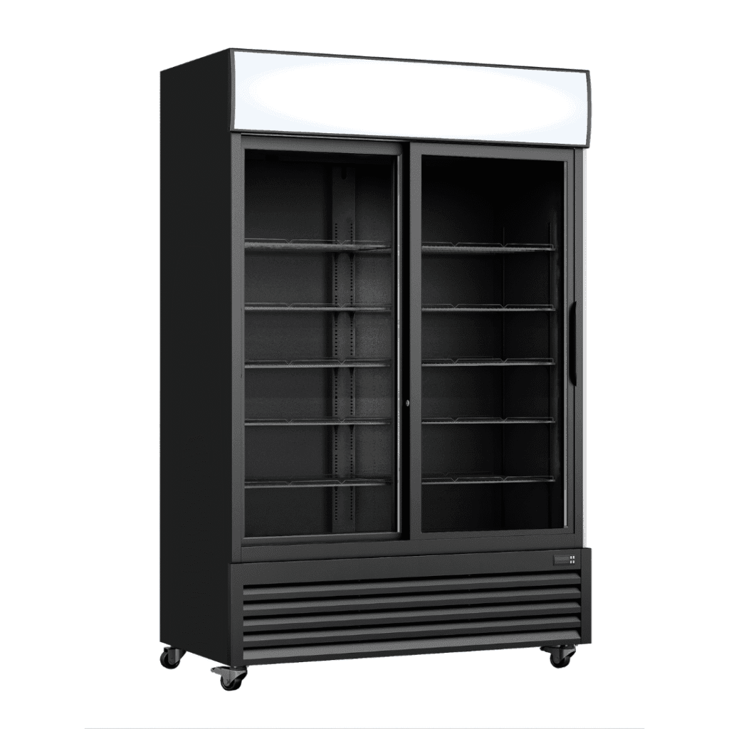 Thermaster Two Sliding Glass Door Colourbond Upright Drink Fridge Black - LG-1000SDBP