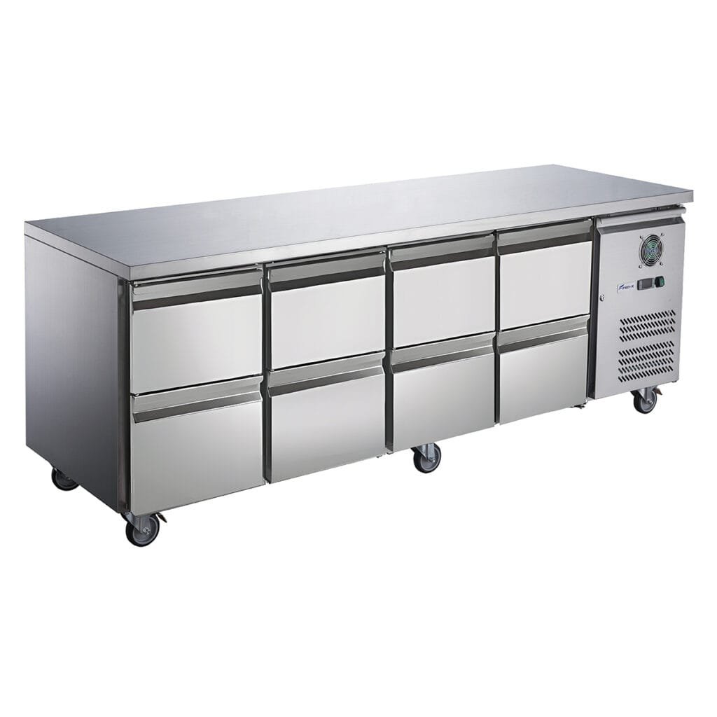 FED-X S/S Eight-Door Bench Fridge with Drawers - XUB7C22S4D