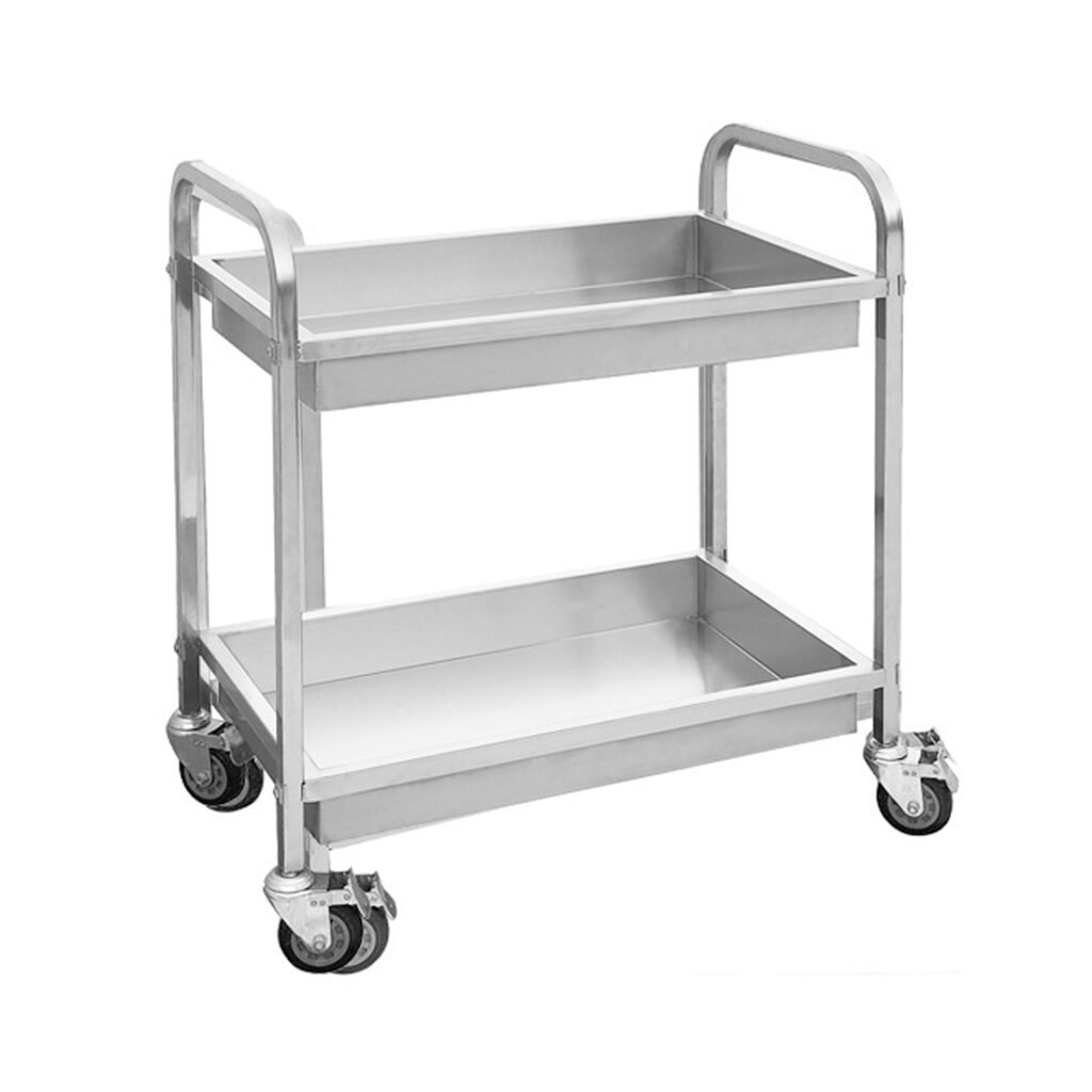Stainless Steel Catering Trolley with 2 deep utility shelves